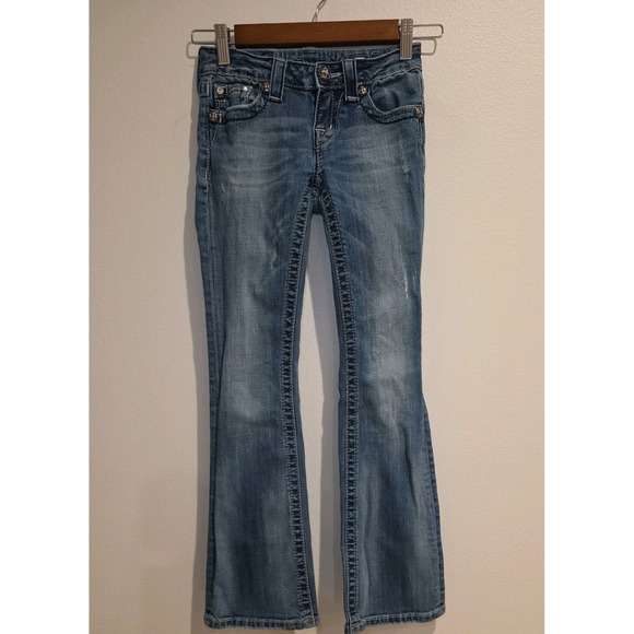 VNTG Miss Me Low Rise Embroidered Jeans Sz 10 Junior Light Wash Boot Cut 00s Y2k - Picture 1 of 15